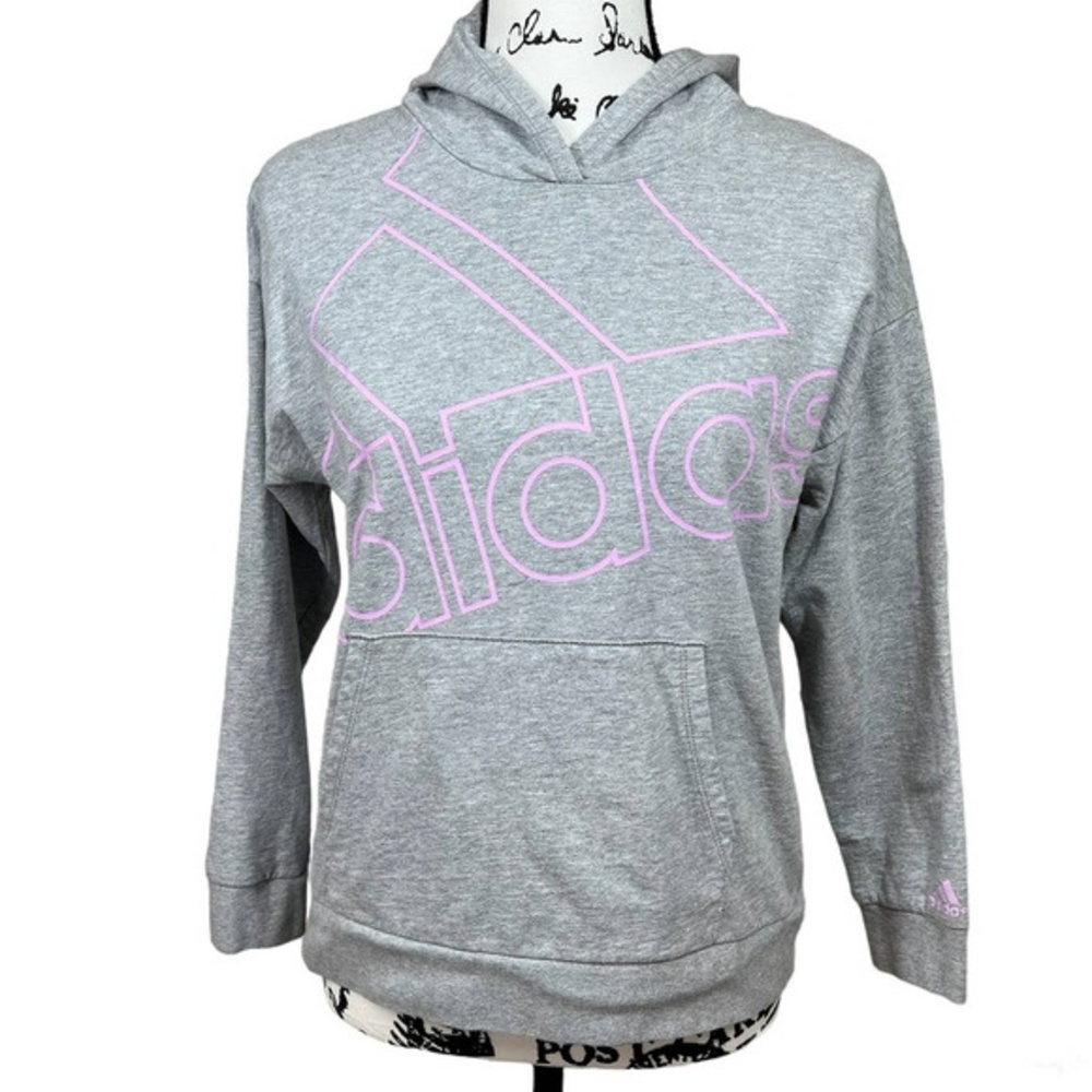 Adidas kids gray hoodie long sleeve front pouch sweatshirt size  XL 16